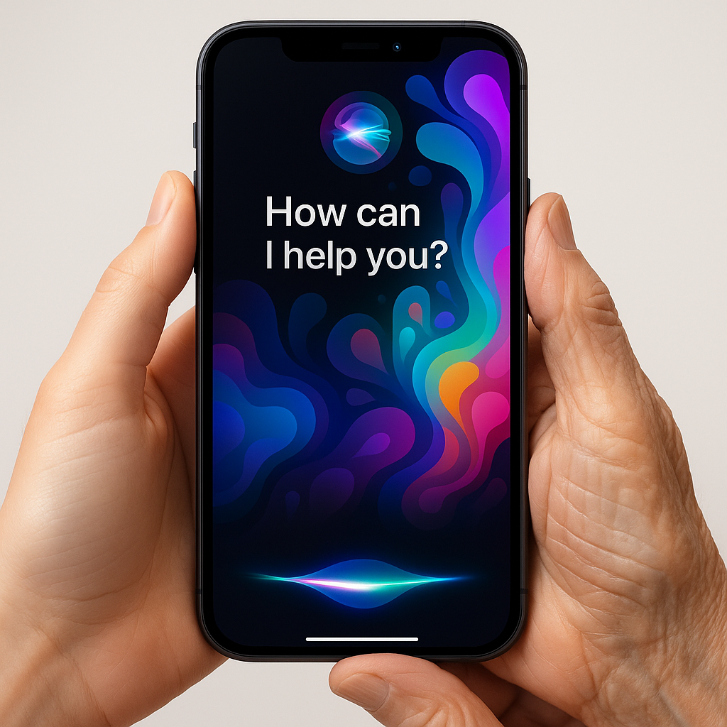A modern smartphone displaying the new Siri interf