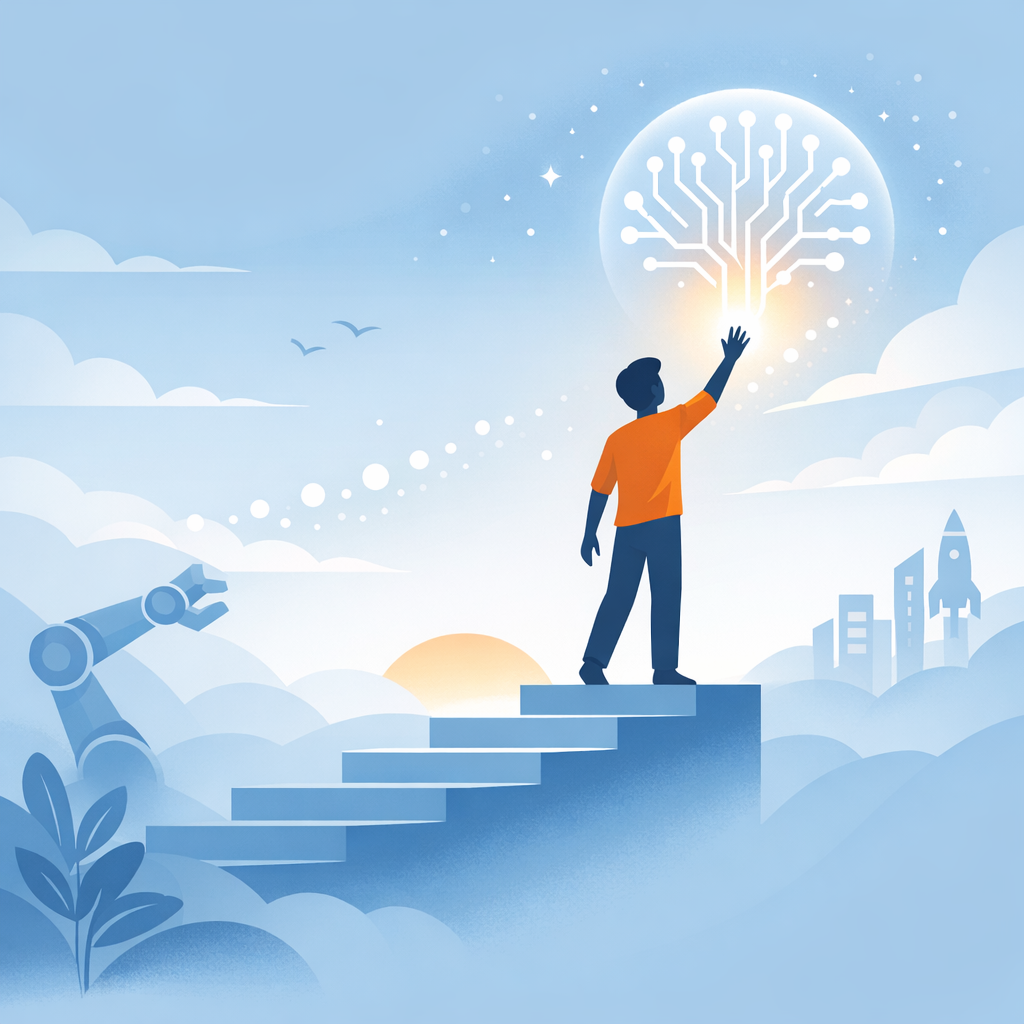 Clean minimalist illustration representing empowerment and opportunity through AI education