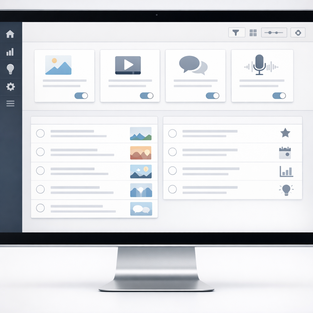 Simple computer screen displaying AI-generated content ideas in a clean interface