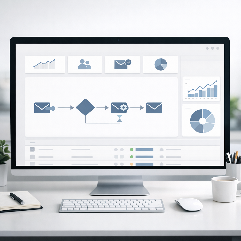 Clean workspace showing email automation dashboard with simple interface
