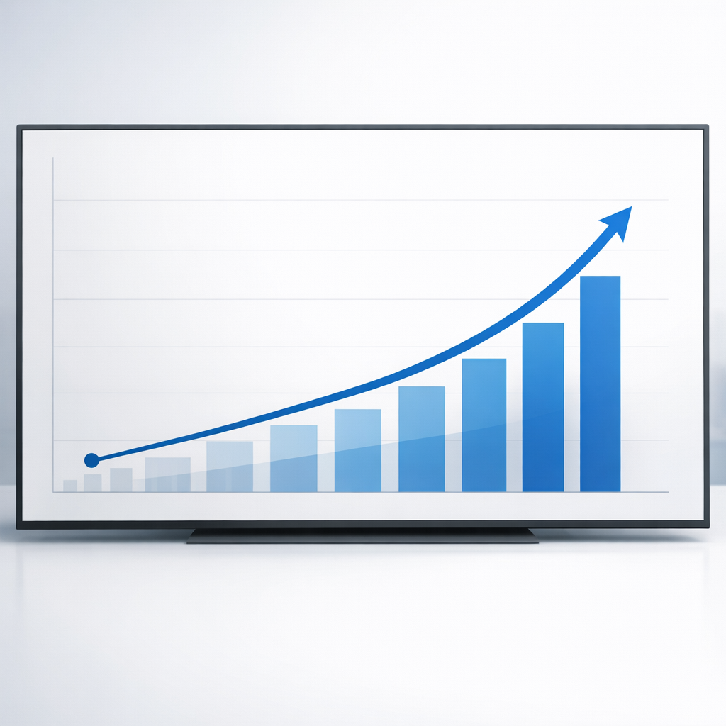 Upward growth chart displayed on minimalist screen showing clear progress over time